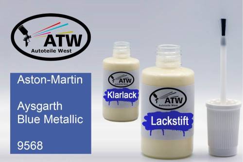 Aston-Martin, Aysgarth Blue Metallic, 9568: 20ml Lackstift + 20ml Klarlack - Set, von ATW Autoteile West.